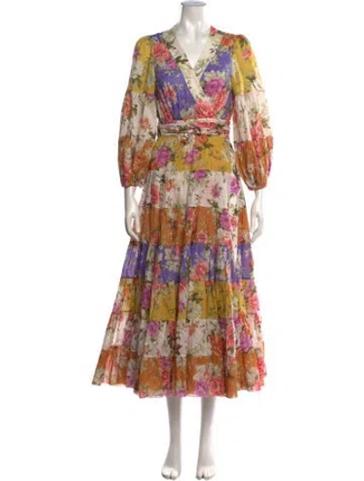 Pre-owned Zimmermann Floral Print Long Dress In Neutrals