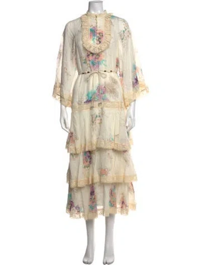 Pre-owned Zimmermann Floral Print Long Dress In Neutrals