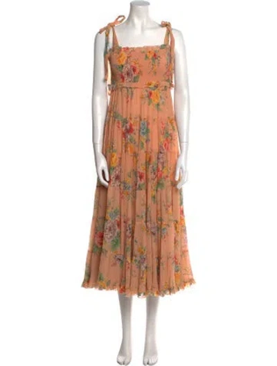 Pre-owned Zimmermann Floral Print Long Dress In Orange