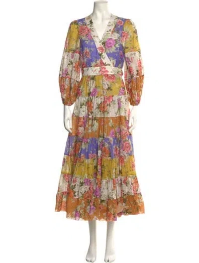 Pre-owned Zimmermann Floral Print Long Dress In Orange