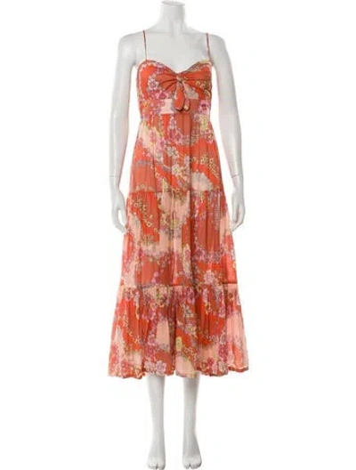 Pre-owned Zimmermann Floral Print Long Dress In Orange