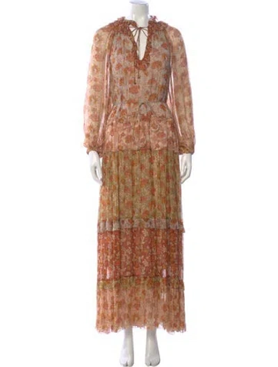 Pre-owned Zimmermann Floral Print Long Dress In Orange