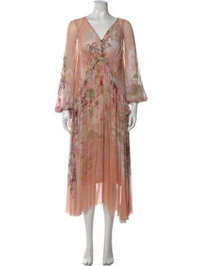 Pre-owned Zimmermann Floral Print Long Dress In Orange