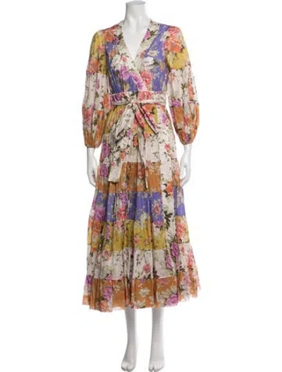 Pre-owned Zimmermann Floral Print Long Dress In Orange
