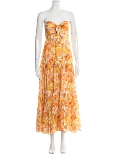 Pre-owned Zimmermann Floral Print Long Dress In Orange