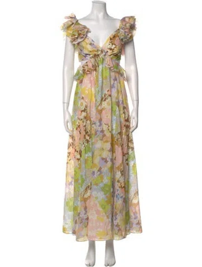 Pre-owned Zimmermann Floral Print Long Dress In Pink