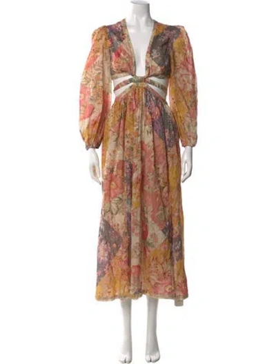 Pre-owned Zimmermann Floral Print Long Dress In Pink