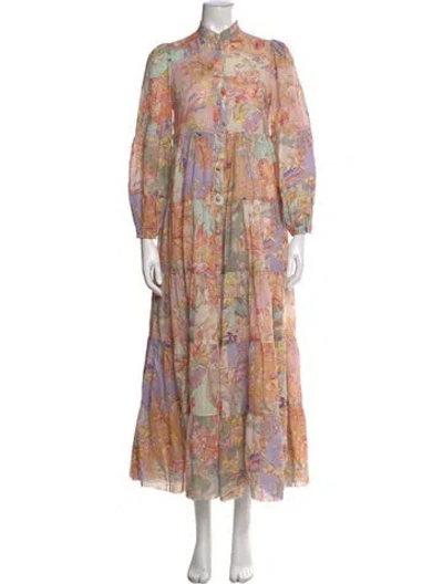 Pre-owned Zimmermann Floral Print Long Dress In Pink