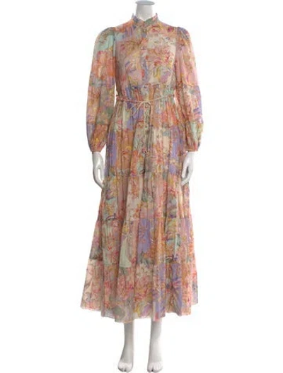 Pre-owned Zimmermann Floral Print Long Dress In Pink