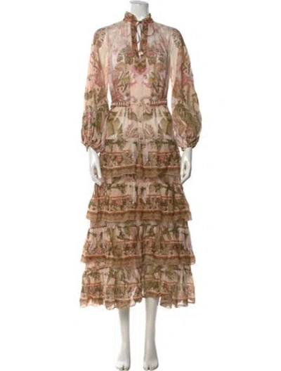 Pre-owned Zimmermann Floral Print Long Dress In Pink
