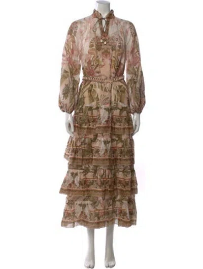 Pre-owned Zimmermann Floral Print Long Dress In Pink