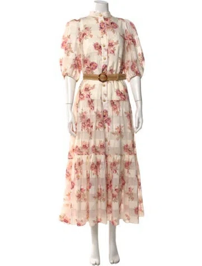 Pre-owned Zimmermann Floral Print Long Dress In Pink