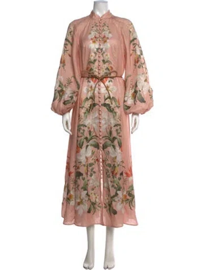 Pre-owned Zimmermann Floral Print Long Dress In Pink