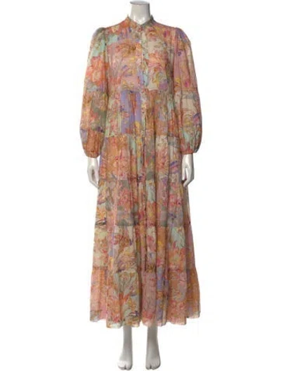 Pre-owned Zimmermann Floral Print Long Dress In Pink