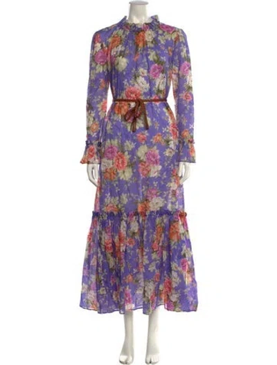 Pre-owned Zimmermann Floral Print Long Dress In Purple