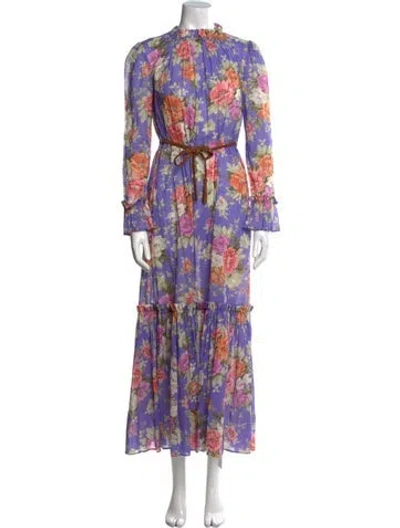 Pre-owned Zimmermann Floral Print Long Dress In Purple