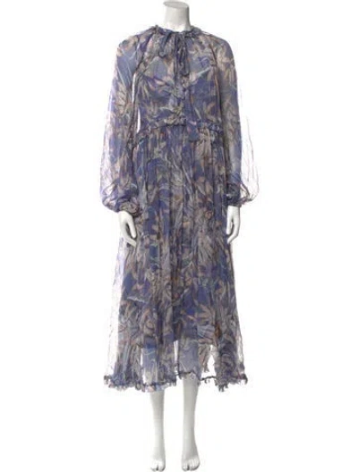 Pre-owned Zimmermann Floral Print Long Dress In Purple