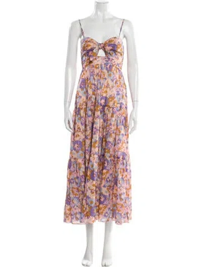 Pre-owned Zimmermann Floral Print Long Dress In Purple