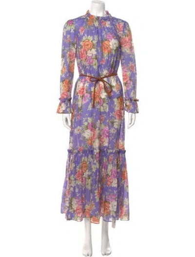 Pre-owned Zimmermann Floral Print Long Dress In Purple