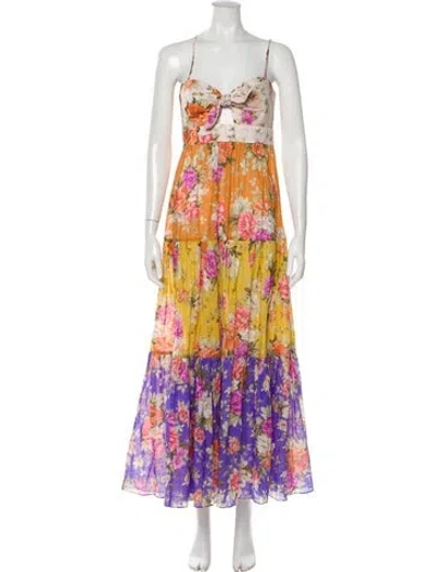 Pre-owned Zimmermann Floral Print Long Dress In Purple
