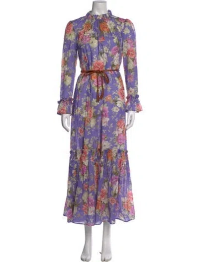 Pre-owned Zimmermann Floral Print Long Dress In Purple