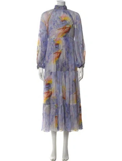 Pre-owned Zimmermann Floral Print Long Dress In Purple