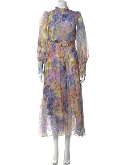 Pre-owned Zimmermann Floral Print Long Dress In Purple
