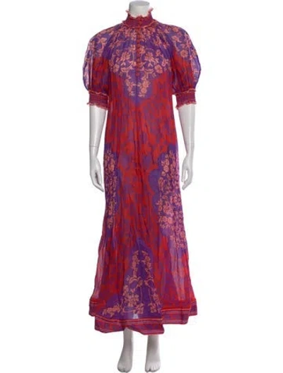 Pre-owned Zimmermann Floral Print Long Dress In Red