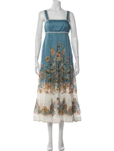 Pre-owned Zimmermann Floral Print Long Dress W/ Tags In Blue