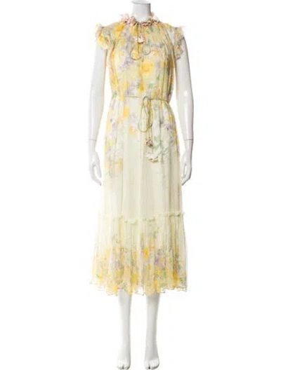 Pre-owned Zimmermann Floral Print Long Dress W/ Tags In Green