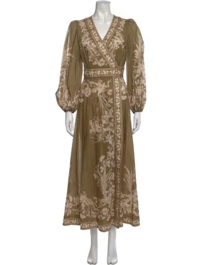 Pre-owned Zimmermann Floral Print Long Dress W/ Tags In Green