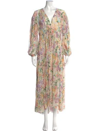 Pre-owned Zimmermann Floral Print Long Dress W/ Tags In Neutral