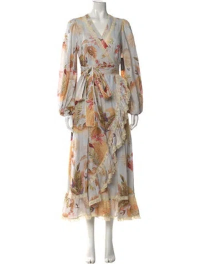Pre-owned Zimmermann Floral Print Long Dress W/ Tags In Neutral
