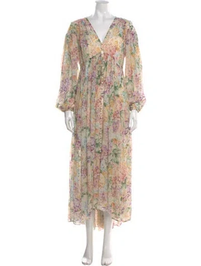Pre-owned Zimmermann Floral Print Long Dress W/ Tags In Neutral