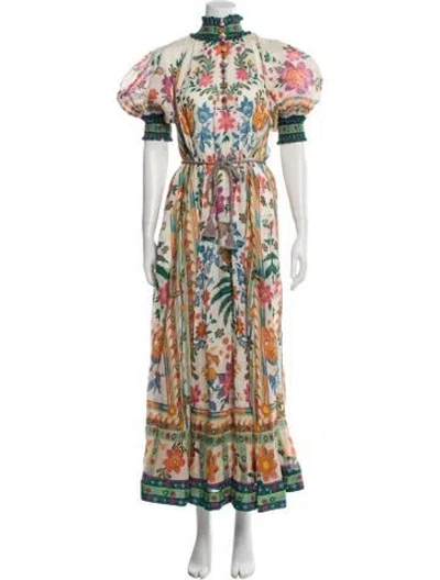 Pre-owned Zimmermann Floral Print Long Dress W/ Tags In Neutral