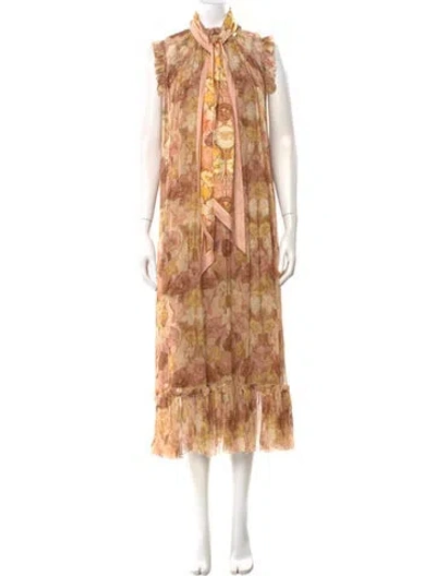 Pre-owned Zimmermann Floral Print Long Dress W/ Tags In Neutral
