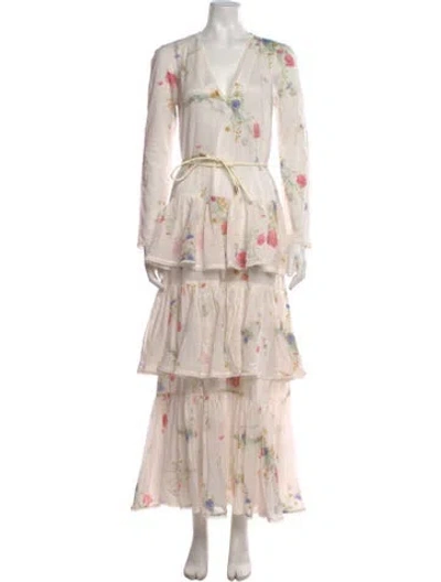 Pre-owned Zimmermann Floral Print Long Dress W/ Tags In Neutral