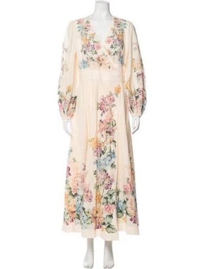 Pre-owned Zimmermann Floral Print Long Dress W/ Tags In Neutral
