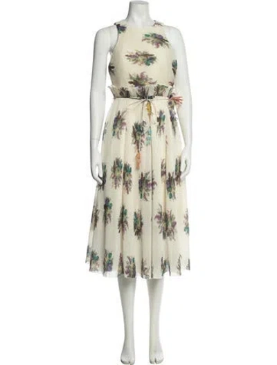 Pre-owned Zimmermann Floral Print Long Dress W/ Tags In Neutral
