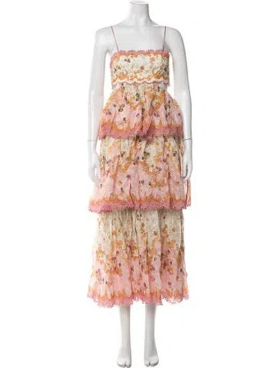 Pre-owned Zimmermann Floral Print Long Dress W/ Tags In Neutral