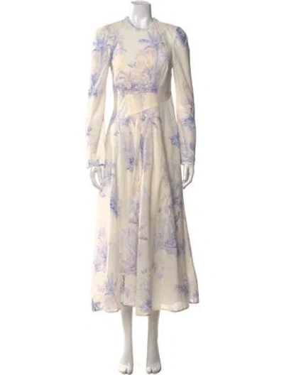 Pre-owned Zimmermann Floral Print Long Dress W/ Tags In Neutrals