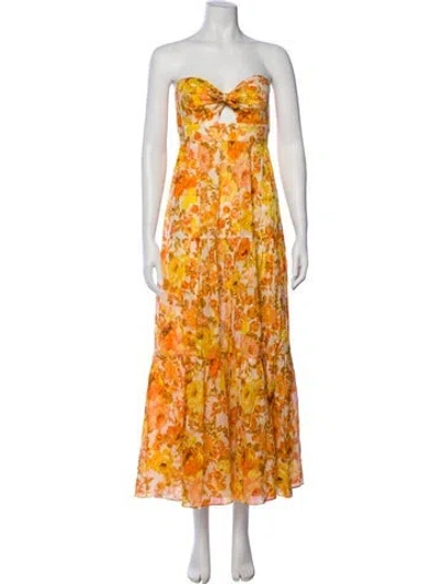 Pre-owned Zimmermann Floral Print Long Dress W/ Tags In Orange