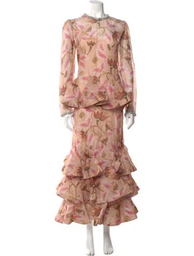 Pre-owned Zimmermann Floral Print Long Dress W/ Tags In Pink