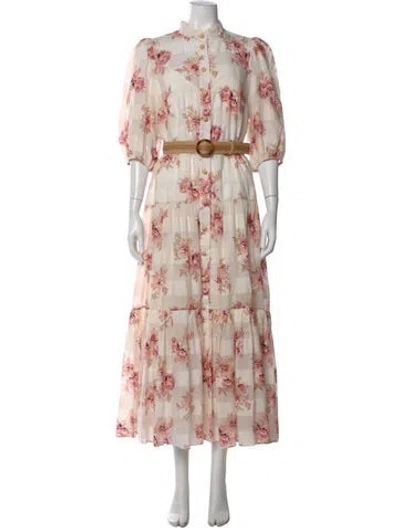 Pre-owned Zimmermann Floral Print Long Dress W/ Tags In Pink