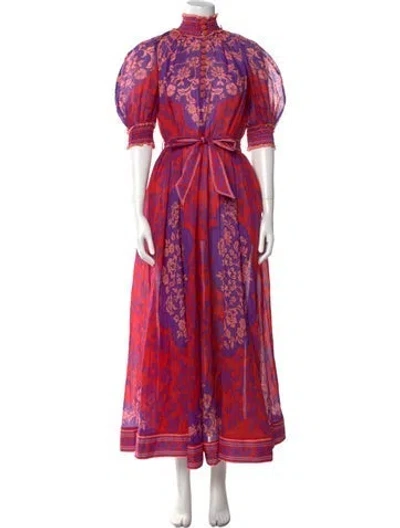 Pre-owned Zimmermann Floral Print Long Dress W/ Tags In Red