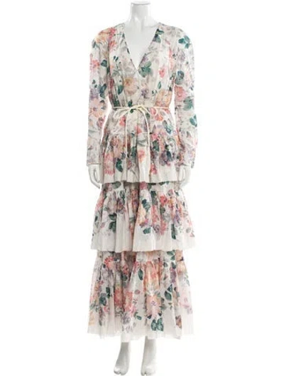 Pre-owned Zimmermann Floral Print Long Dress In White