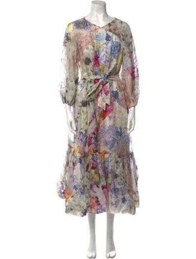 Pre-owned Zimmermann Floral Print Long Dress In White