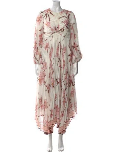 Pre-owned Zimmermann Floral Print Long Dress In White