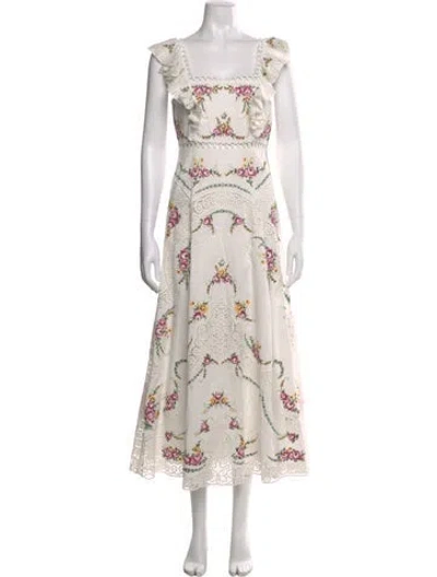 Pre-owned Zimmermann Floral Print Long Dress In White