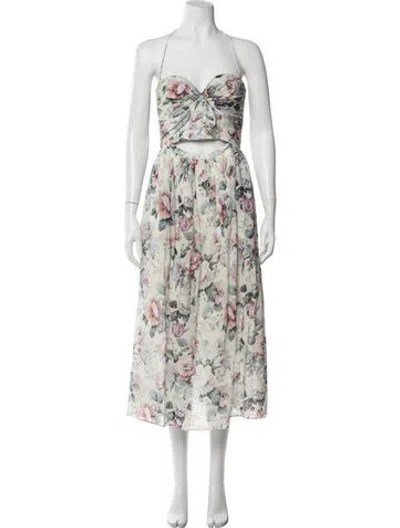 Pre-owned Zimmermann Floral Print Long Dress In White